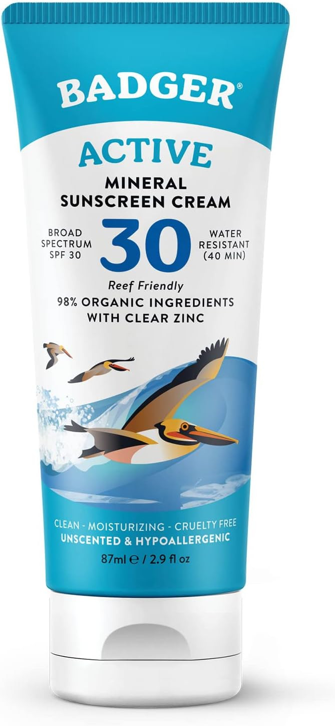 Badger Sunscreen Cream Clear Zinc, Organic Ingredients, Easy Application And Lightweight, Spf 30, Unscented, 87Ml