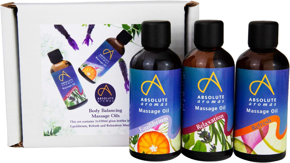 Absolute Aromas Balancing Bath & Massage Oil - 3 X 100Ml In Glass Bottles - Equilibrium, Relaxation And Refresh Massage Oils