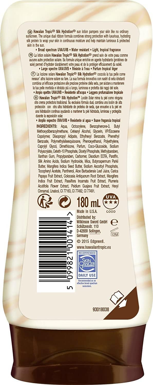 Hawaiian Tropic - Silk Hydration Protective - Protective Sun Lotion Spf 30 With Moisturizing And Waterproof Hydrating Ribbons - 180 Ml Format - Pack Of 3 Units