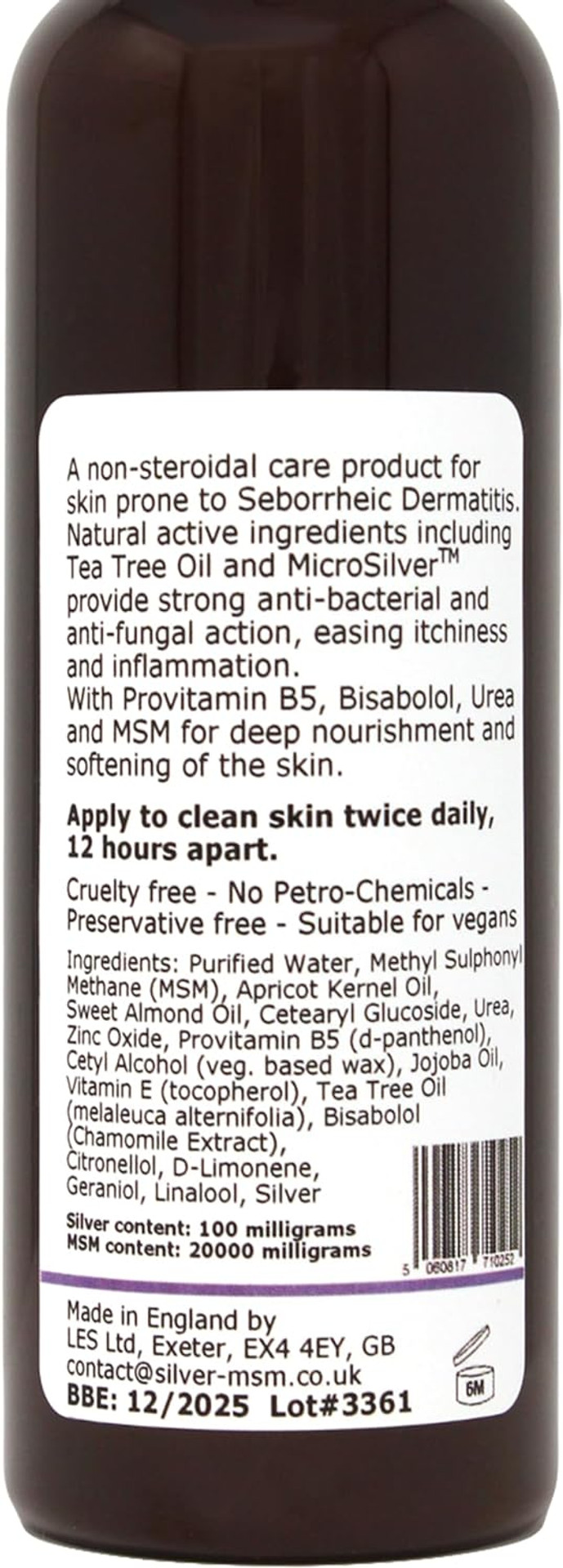 Argentum Plus - Silver-Msm Seb Derm Cream With Australian Tea Tree 100Ml | For Skin Prone To Seborrheic Dermatitis