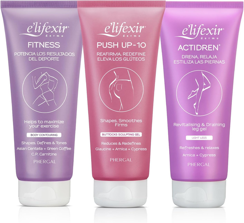 E'LIFEXIR Pack of 3. Fitness + Actidren + Ass 10 - Fast Absorption Toners, Stretch Mark Reducer, Lifts and Redefines the Buttocks, Anti Sagging, Drains