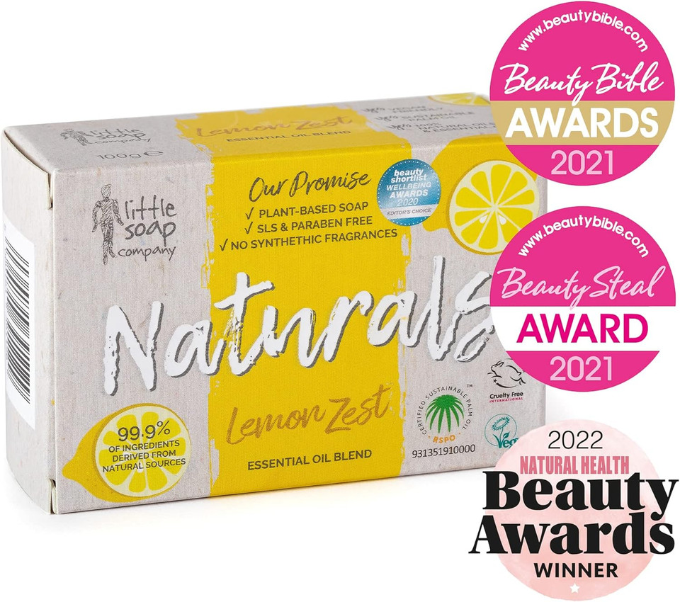 Little Soap Company Naturals Range - Bar Soap | Vegan, Cruelty Free, No SLS or Parabens, Refreshing Cleansing Soap bar, Natural Eco Friendly Body & Hand Soap, 100g (Lemon Zest)