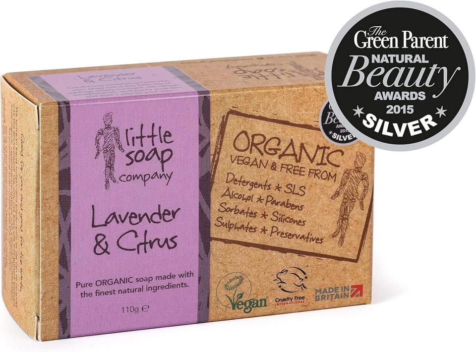 Little Soap Company Organic Soap Bar - Vegan, Cruelty Free, No SLS or Parabens with English Lavender & Citrus |Natural & Organic Body & Hand Soap (110g)