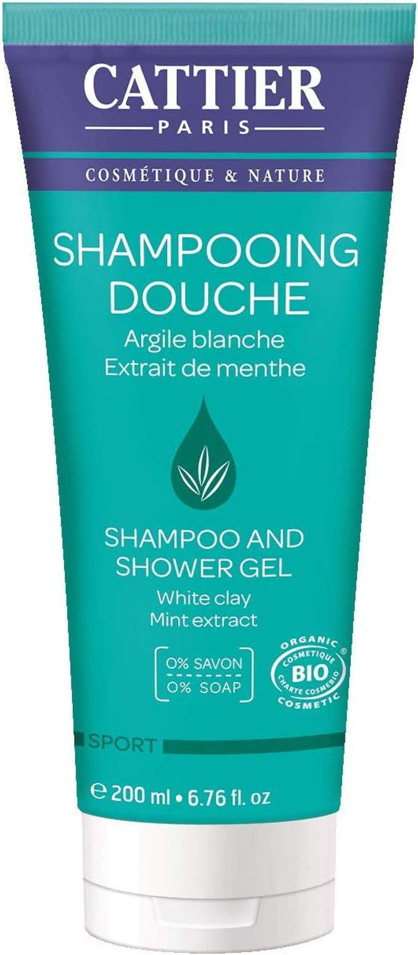 Cattier Sport Shower Gel & Shampoo White Healing Clay & Mint Extract