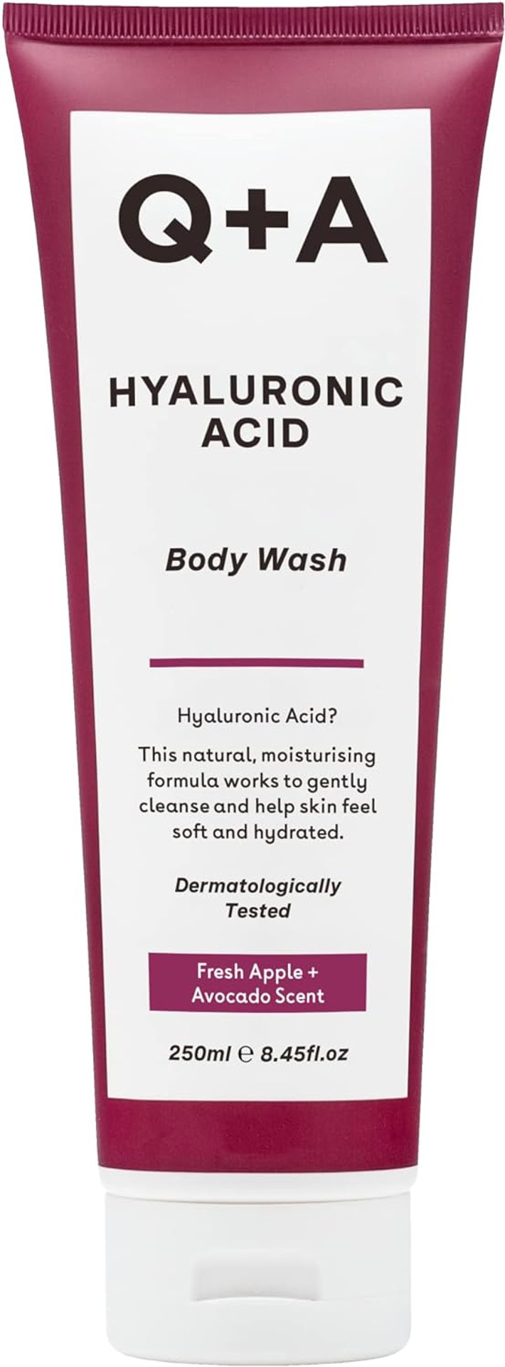 Q+A Hyaluronic Acid Body Wash For Nourishing Body Care, A Blend Of Hyaluronic Acid, Giant Kelp Extract And Saccharide Isomerate, And A Fresh Apple And Avocado Scent 250Ml