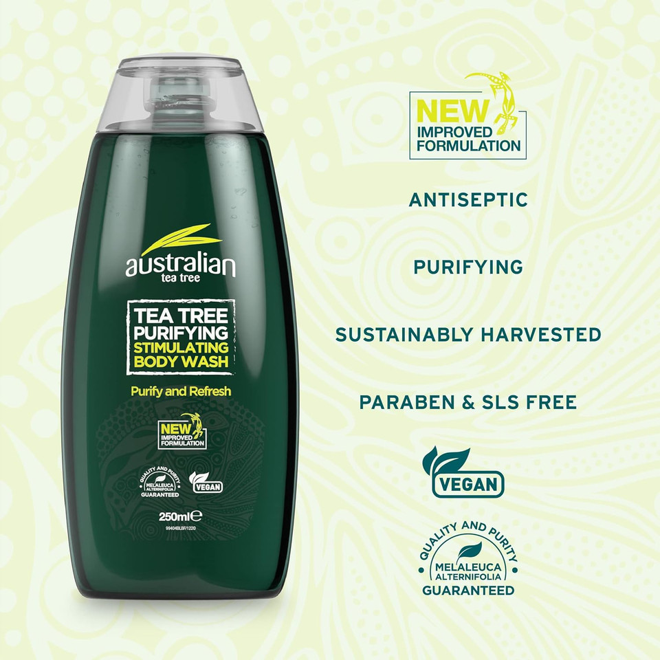 Australian Tea Tree Body Wash, Purifying, Natural, Vegan, Cruelty Free, Paraben and SLS Free, Stimulating, 250 ml
