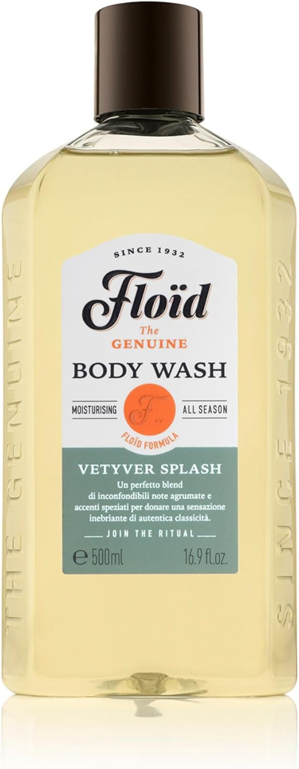 Floid Vetyver Splash Body Wash (500ml), Men's Body Wash Cleanses, Moisturises, and Purifies Skin without Drying it Out, Nourishing Skin Care with an Unmistakable Scent