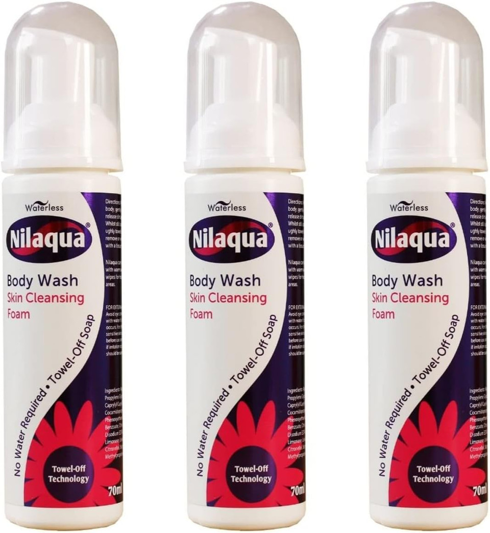 Nilaqua Skin Cleansing Body Wash Foam, No Water Or Rinsing Required, Aerosol Free 70Ml Trio Pack
