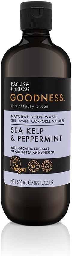 Baylis & Harding Goodness Sea Kelp & Peppermint Natural Body Wash, 500 Ml (Pack Of 3) - Vegan Friendly
