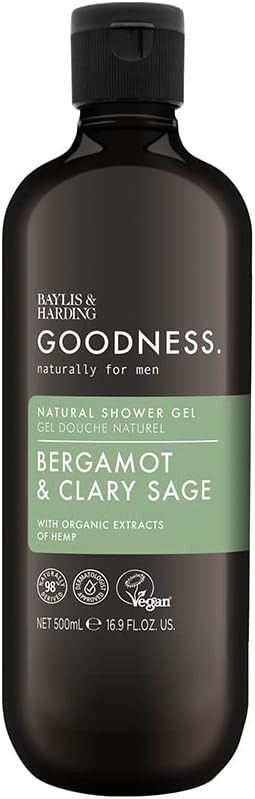 Baylis & Harding Goodness Men'S Bergamot & Clary Sage Natural Shower Gel, 500 Ml (Pack Of 3) - Vegan Friendly