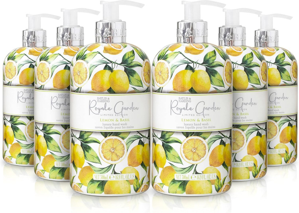Baylis & Harding Royale Garden Limited Edition Lemon & Basil Hand Wash, 500 ml (Pack of 6) - Vegan Friendly