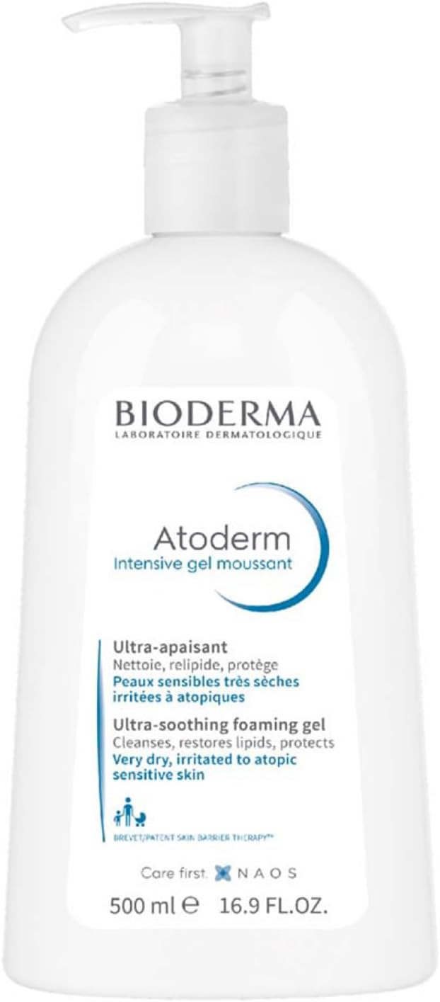 Bioderma Atoderm Intensive Foaming Gel - Ultra Soothing Body Wash, Hydrates & Protects Very Dry, Sensitive & Eczema Prone Skin, 500ml