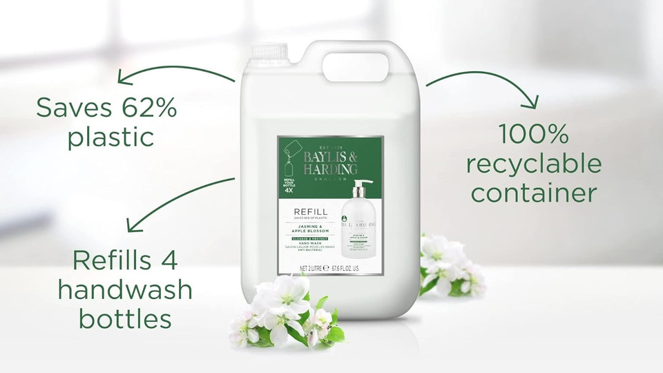 Baylis & Harding Jasmine & Apple Blossom Anti-Bacterial Hand Wash 2 Litre Refill (Pack Of 3 - Total 6 Litres) - Vegan Friendly