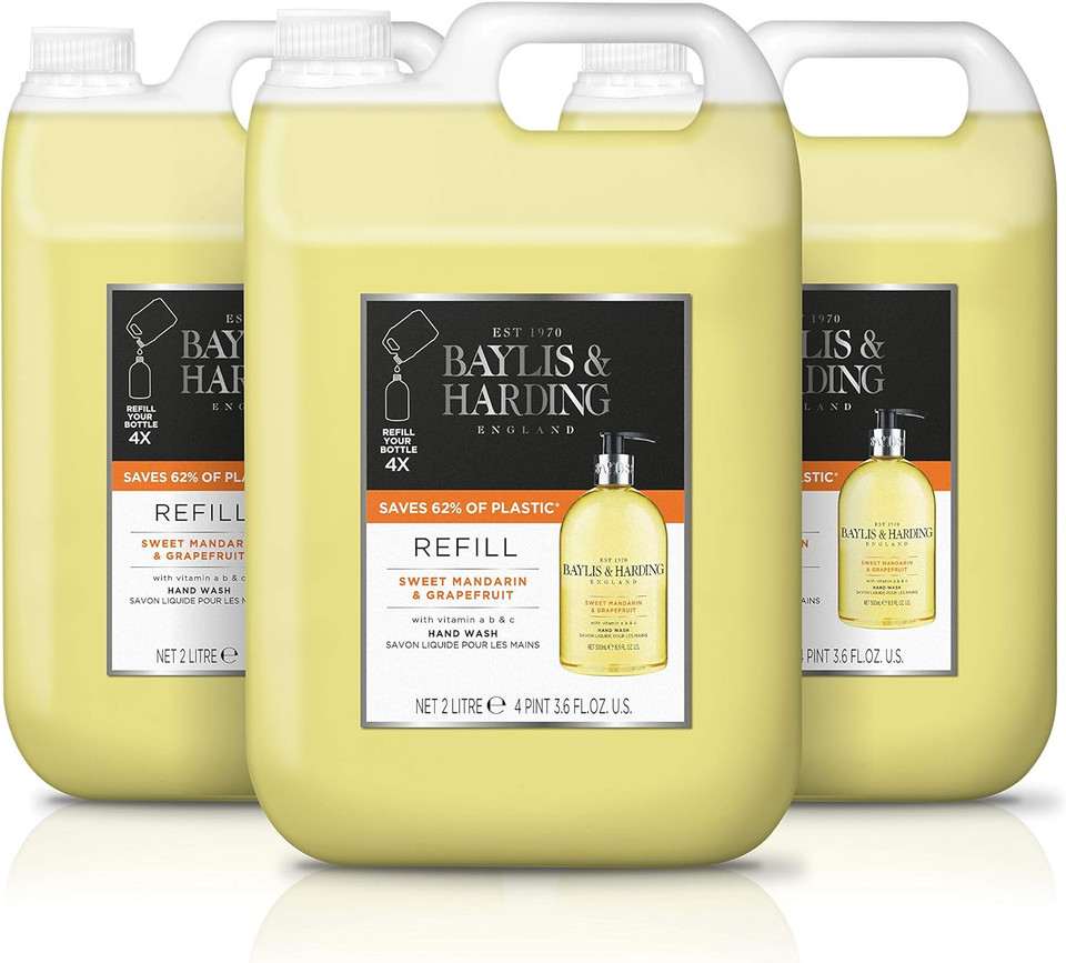 Baylis & Harding Sweet Mandarin And Grapefruit Hand Wash 2 Litre Refill (Pack Of 3 - Total 6 Litres) - Vegan Friendly