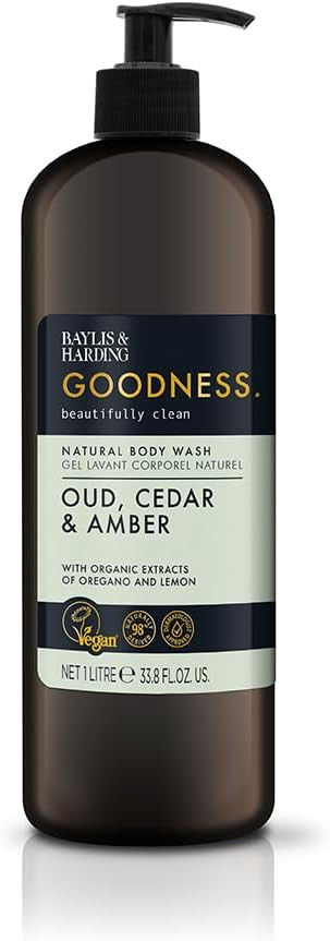 Baylis & Harding Goodness Oud, Cedar & Amber Body Wash, 1 Litre (Pack Of 6) - Vegan Friendly
