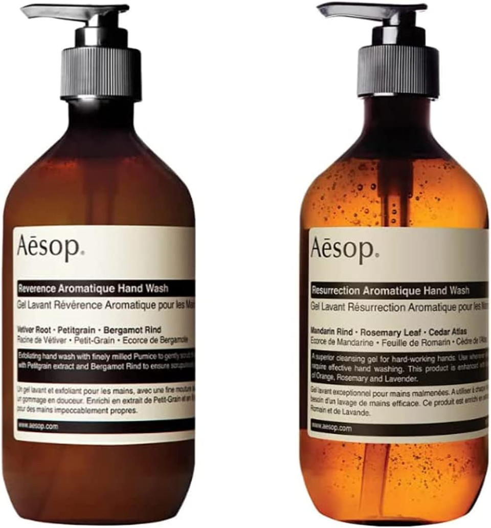 Aesop Reverence 500Ml And Resurrection Aromatique 500Ml Handwash Duo Set Essential Botanical Extracts With Bergamot Mandarin Rind Gentle Formulation Single Pump Gel Exfoliate Cleanse Refreshed Skin