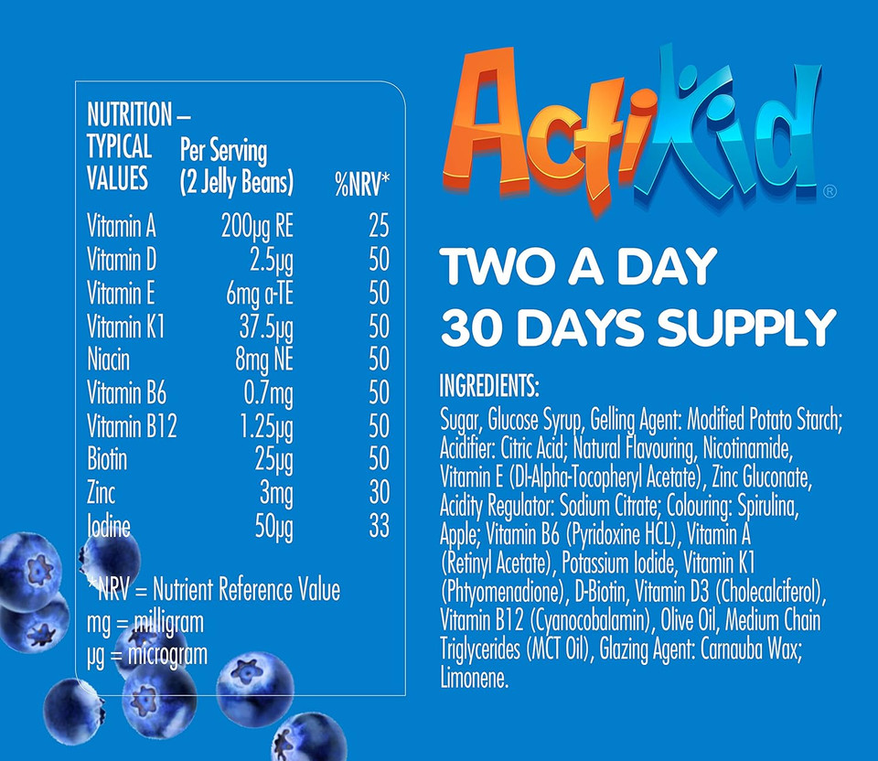 Actikid Magic Beans | Kids Vitamins | Kids Multivitamin 60X | Childrens Vitamins | Blueberry | Gelatine Free | Immunity Booster | Vegan