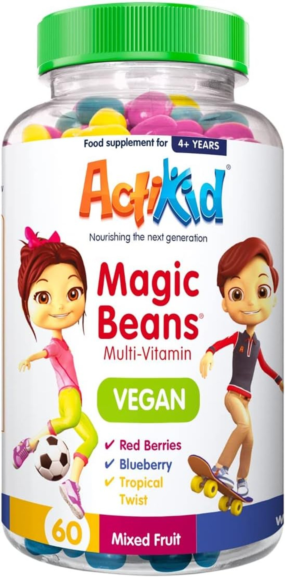 Actikid Magic Beans 60X Mixed Fruit Flavour | Kids Vitamins | Kids Multivitamin | Childrens Vitamins | Blueberry | Red Berries | Tropical Twist | Gelatine Free | Immunity Booster| Vegan Actikid Magic Beans 60X Mixed Fruit Flavour | Kids Vitamins | Kids Multivitamin | Childrens Vitamins | Blueberry | Red Berries | Tropical Twist | Gelatine Free | Immunity Booster| Vegan