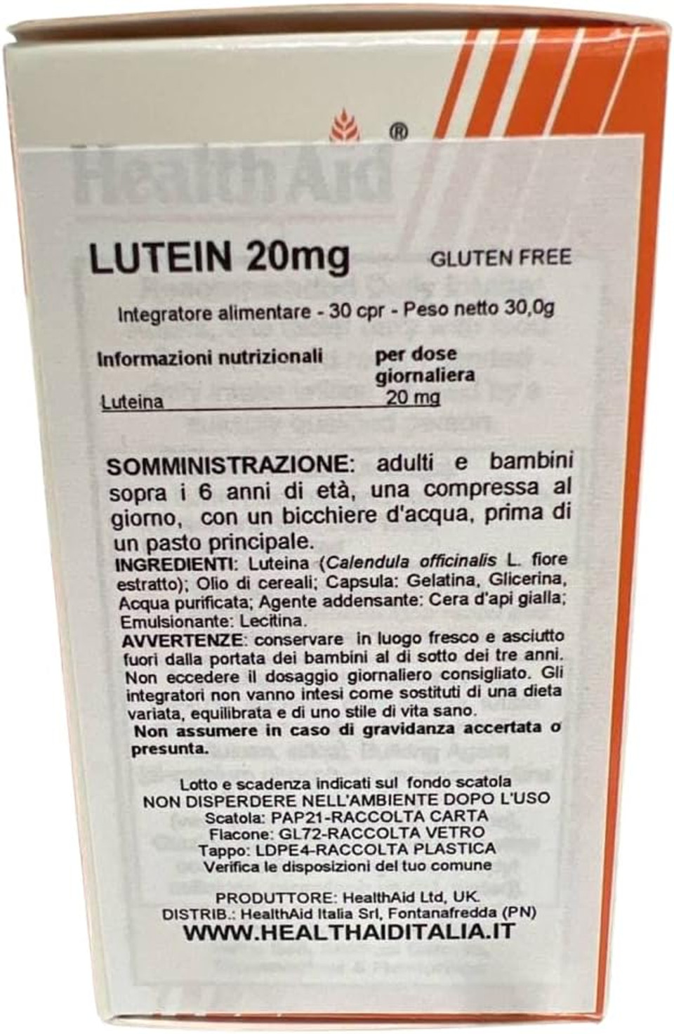 HealthAid Lutein 20mg - Carotenoid - 30 Vegan Tablets 803165