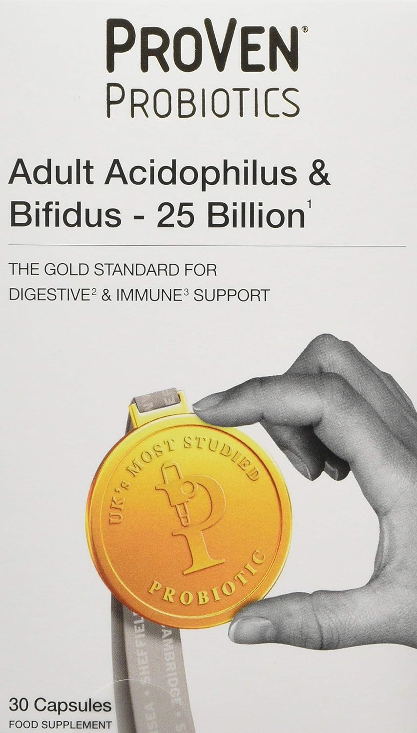 Pro-Ven Probiotics Adult Digestive Supplement Vegan Acidophilus & Bifidus 25 Billion Cfu Capsules Multi-Strain High Strength Friendly Bacteria 30 Capsules - Uk Made