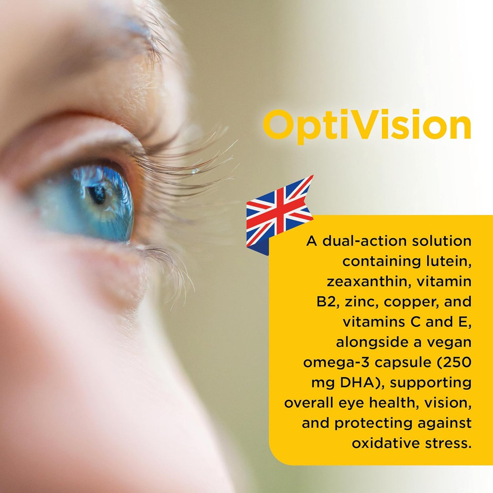 Healthspan Optivision (1 Month Supply) | Vegan Omega 3 With High Levels Of Dha | With Vitamins B2 & Zinc To Support Vision | Vegan