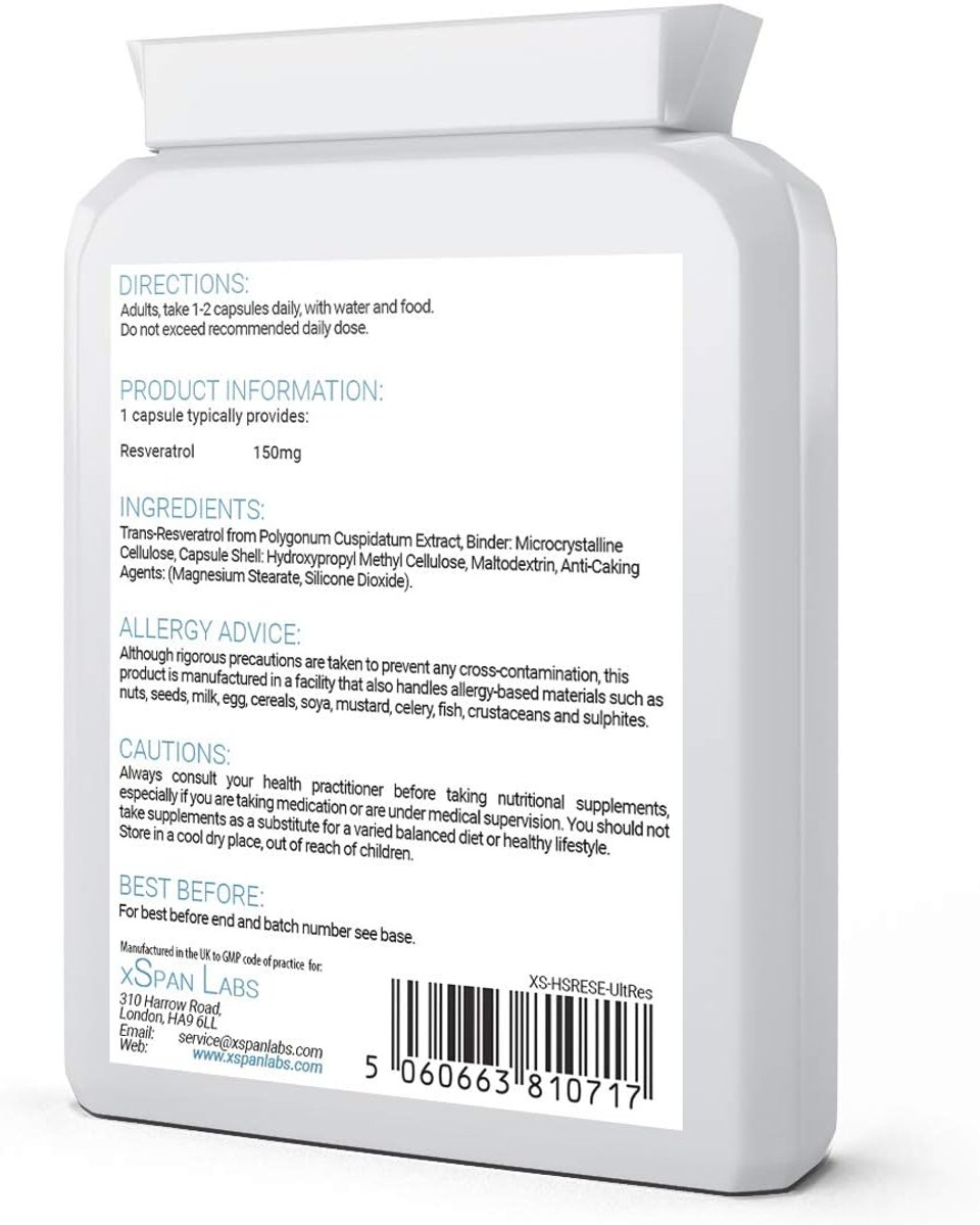 Trans-Resveratrol 150Mg 90 Capsules - High Strength, Broad Spectrum, Highly Bioavailable, Natural Trans Resveratrol Formula
