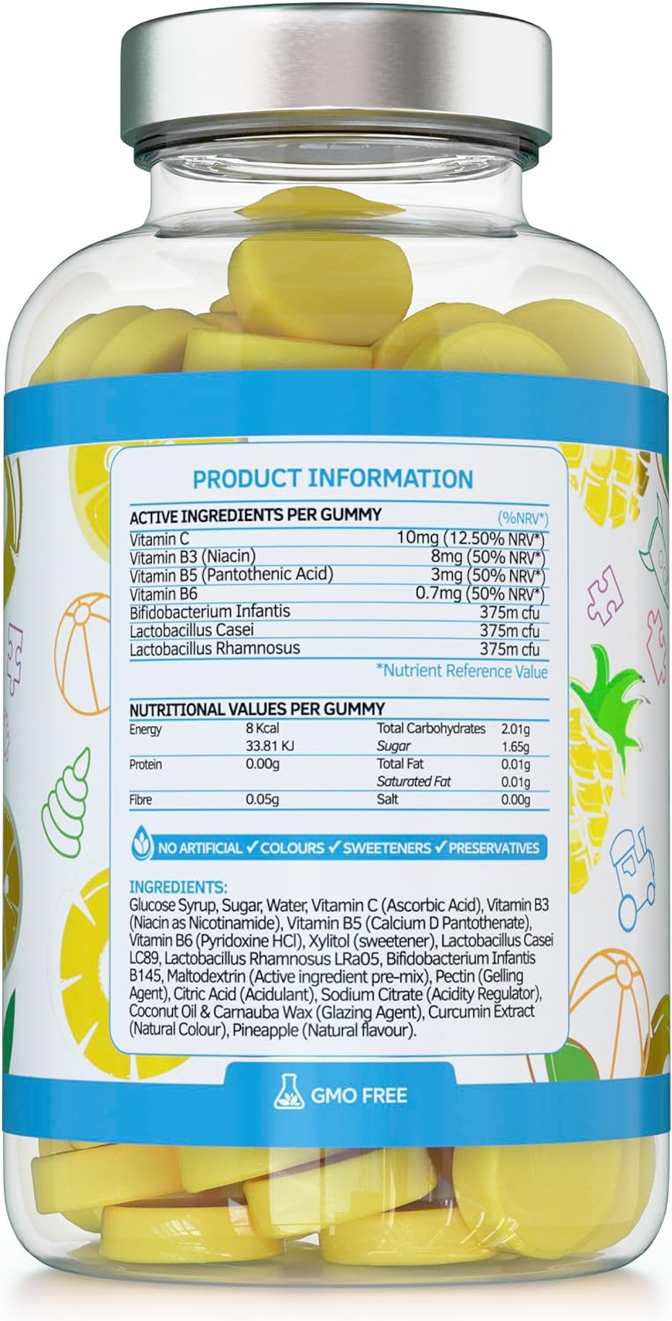 Kids Probiotics/Probiocultures Gummies - 150 Children'S Probiotics Multi-Strain Gummies - Natural Pineapple Flavour  With Added B & C Vitamins For Immune Support - 5 Month Supply  Uk Made