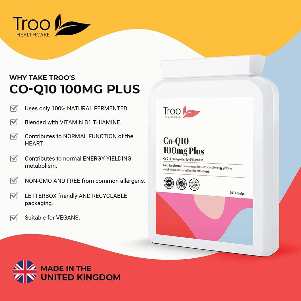 Co-Enzyme Q10 Supplement (Coq10) - 100 Milligrams 90 Vegetarian Capsules - Naturally Fermented Trans Form For High Absorption - Uk Manufactured To Gmp Standards