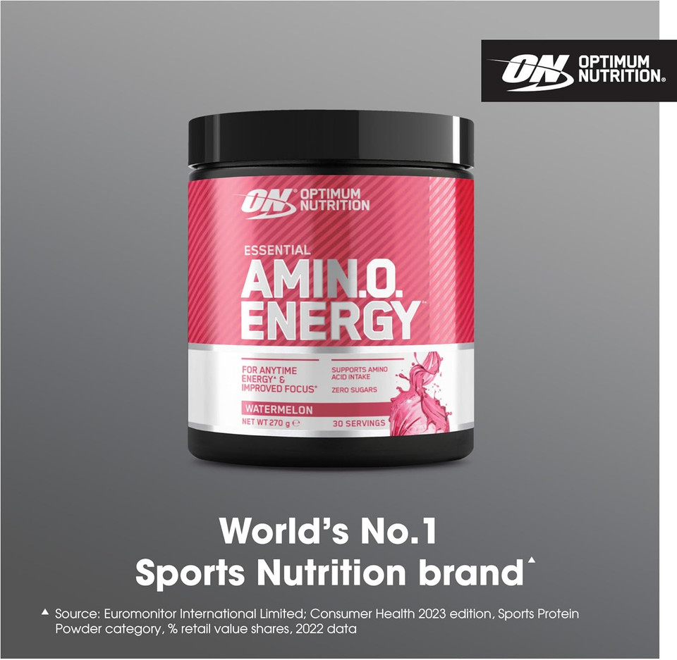 Optimum Nutrition Amino Energy Pre Workout Powder, Energy Drink with Amino Acids, BCAA, L-Glutamine and L-Leucine, Food Supplement with Vitamin C and Caffeine, Watermelon Flavour, 30 Servings, 270 g Optimum Nutrition Amino Energy Pre Workout Powder, Energy Drink with Amino Acids, BCAA, L-Glutamine and L-Leucine, Food Supplement with Vitamin C and Caffeine, Watermelon Flavour, 30 Servings, 270 g
