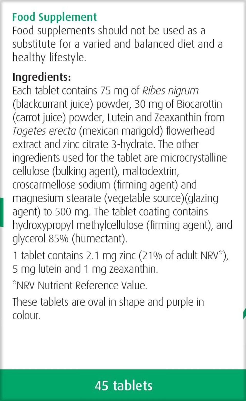 A.Vogel Vision Complex | Eye Health Supplement | Rich in Lutein, Beta-Carotene & Zeaxanthin | Contains zinc | 45 Tablets