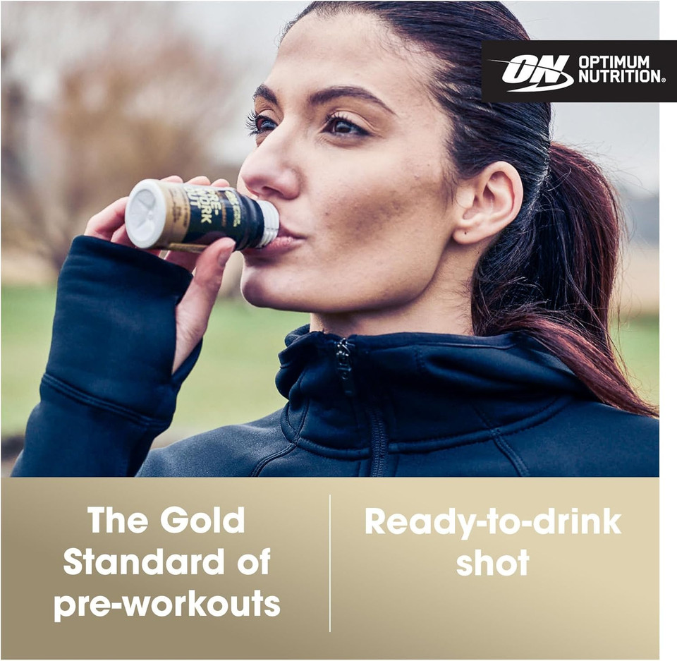 Optimum Nutrition Gold Standard Pre-Workout Energy Shot, Ready to Drink Food Supplement with Beta Alanine, Caffeine, PerforMelon Boost and Vitamin B6 and B12, Mixed Berry Flavour, 12-Pack, 12 x 60 ml