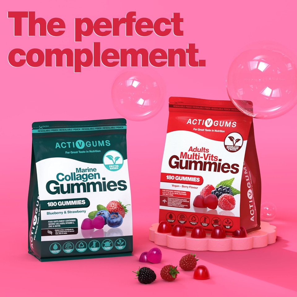 Adults Multi 180 Vegan Gummies. Resealable & Recyclable Pouch. Contains All 11 Essential Vitamins & Minerals A,D,E,C,B3,B6,B5,B12,Biotin,Zinc&Iodine. Suitable For Vegans & Vegetarians By Activgumsã¢Â®