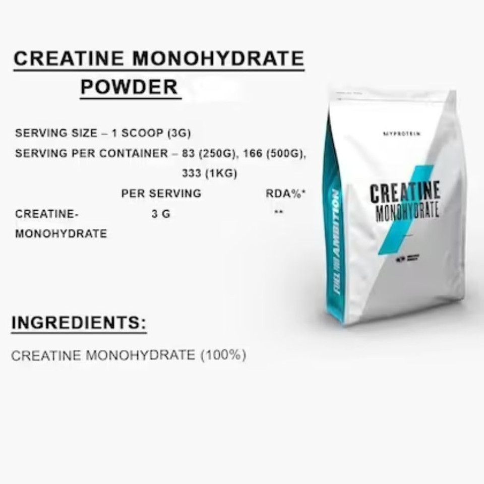 Myprotein Creatine Monohydrate Powder - Gym Supplement Scientifically Proven To Help Increase Power And Physical Performance For Men And Women - Unflavoured - 500 G

Size: 15 Servings (Pack Of 1)