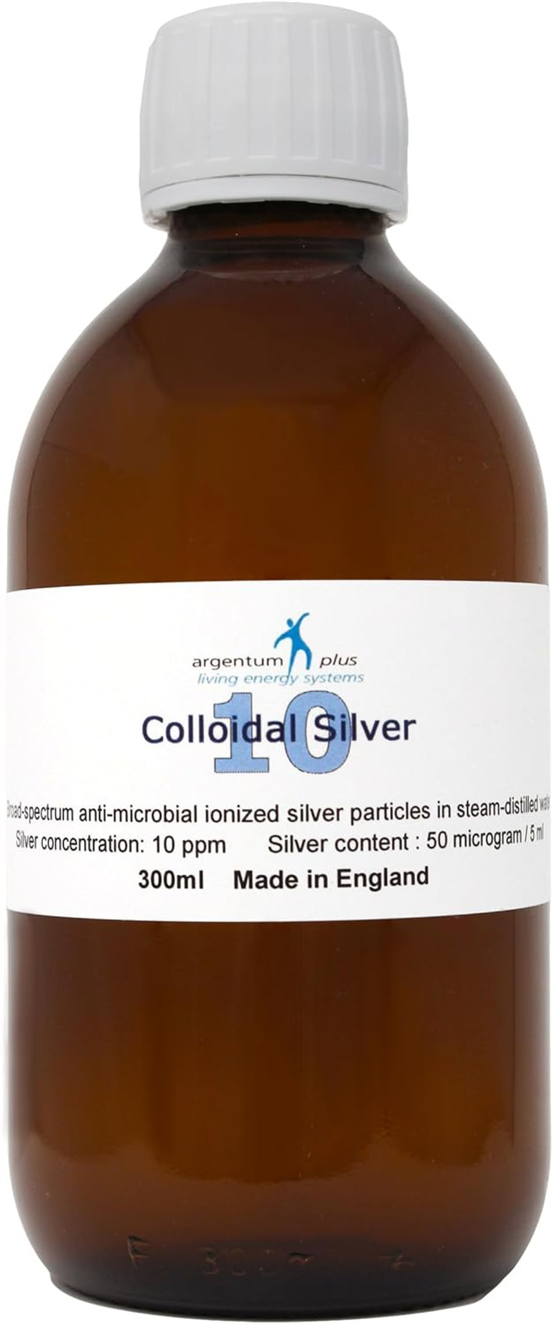 Argentum Plus - Colloidal Silver 10 Ppm - 300 Ml - Clear Liquid In Amber Glass Bottle