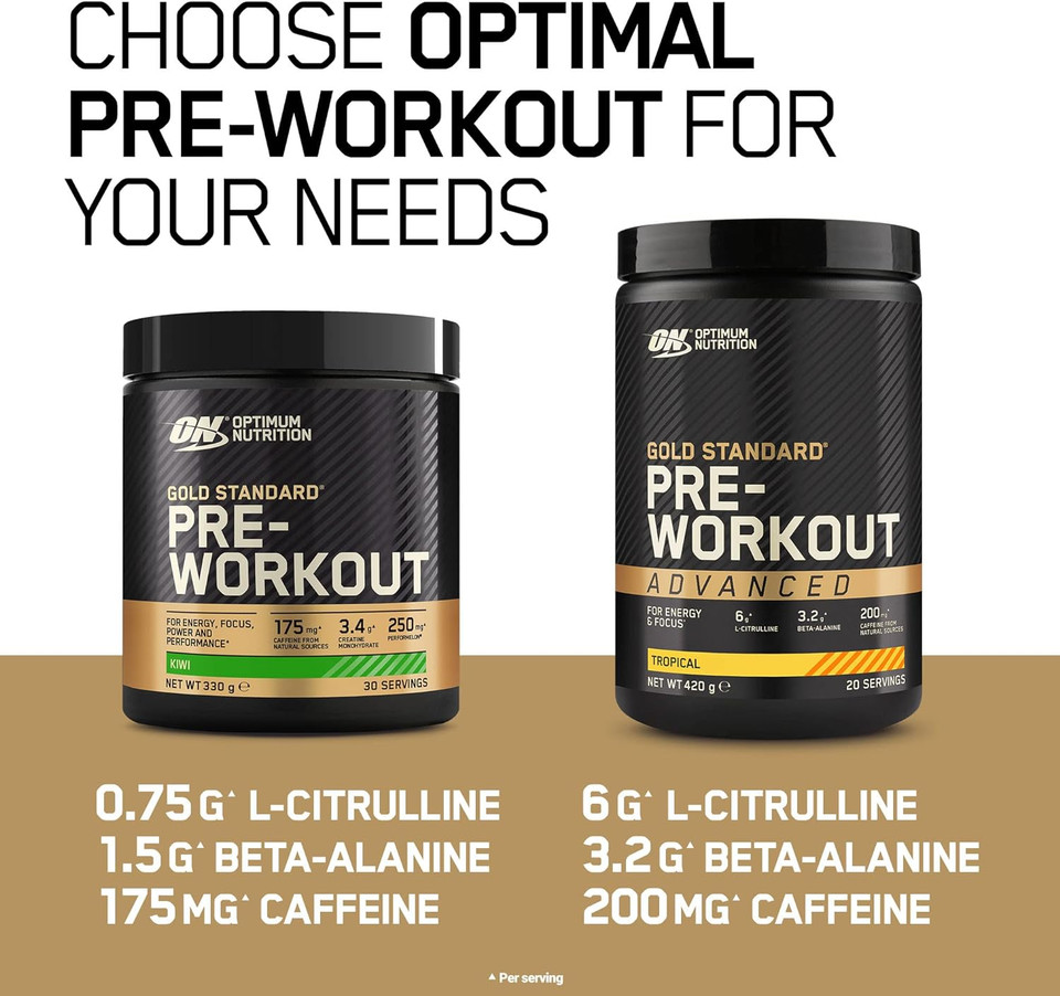 Optimum Nutrition Gold Standard Pre-Workout Advanced Powder, Energy Booster With L-Citrulline, Beta-Alanine, Caffeine And Vitamins B12 And B6, Tropical Flavour, 20 Servings, 420 G