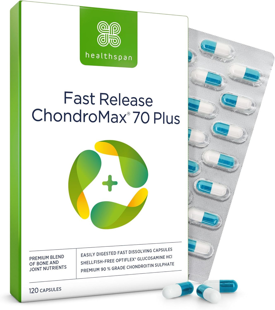 Healthspan Glucosamine & Chondroitin 70 Plus | 120 Capsules | Joint Health | 375mg Optiflex Glucosamine HCI & 300mg Chondroitin Sulphate 90% | with Vitamins C, D3 and Calcium