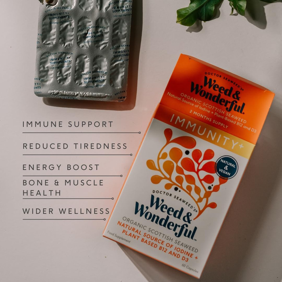 Doctor Seaweed | Immunity+ Capsules | 2 Months Supply | Organic Scottish Seaweed | Plant Based Vitamins B12 + D3 | Immune Support, Energy Boost, All Natural