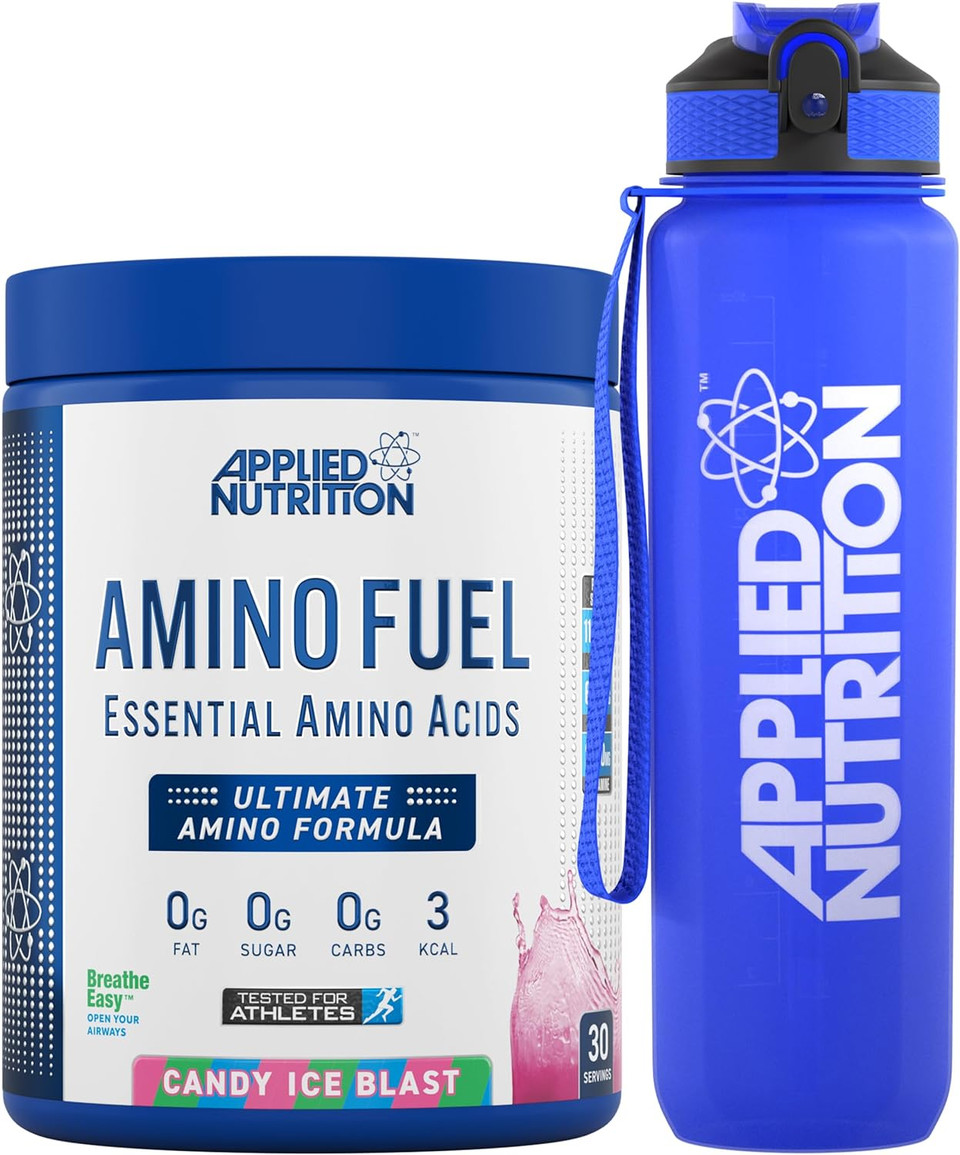 Applied Nutrition Bundle Amino Fuel 390g + Lifestyle Water Bottle 1000ml - Amino Acids Supplement, EAA Essential Amino Acids Powder, Muscle Fuel & Recovery (Candy Ice Blast)