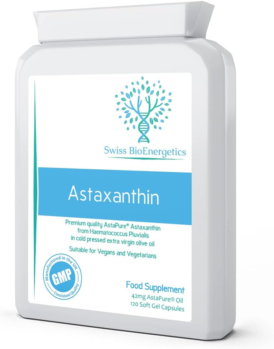 Astaxanthin 42mg AstaPure® Oil - 120 Soft Gel Capsules - Premium Quality 10% Astaxanthin from Haematococcus Pluvialis Suspended in Cold Pressed Extra Virgin Olive Oil for Optimal Absorption