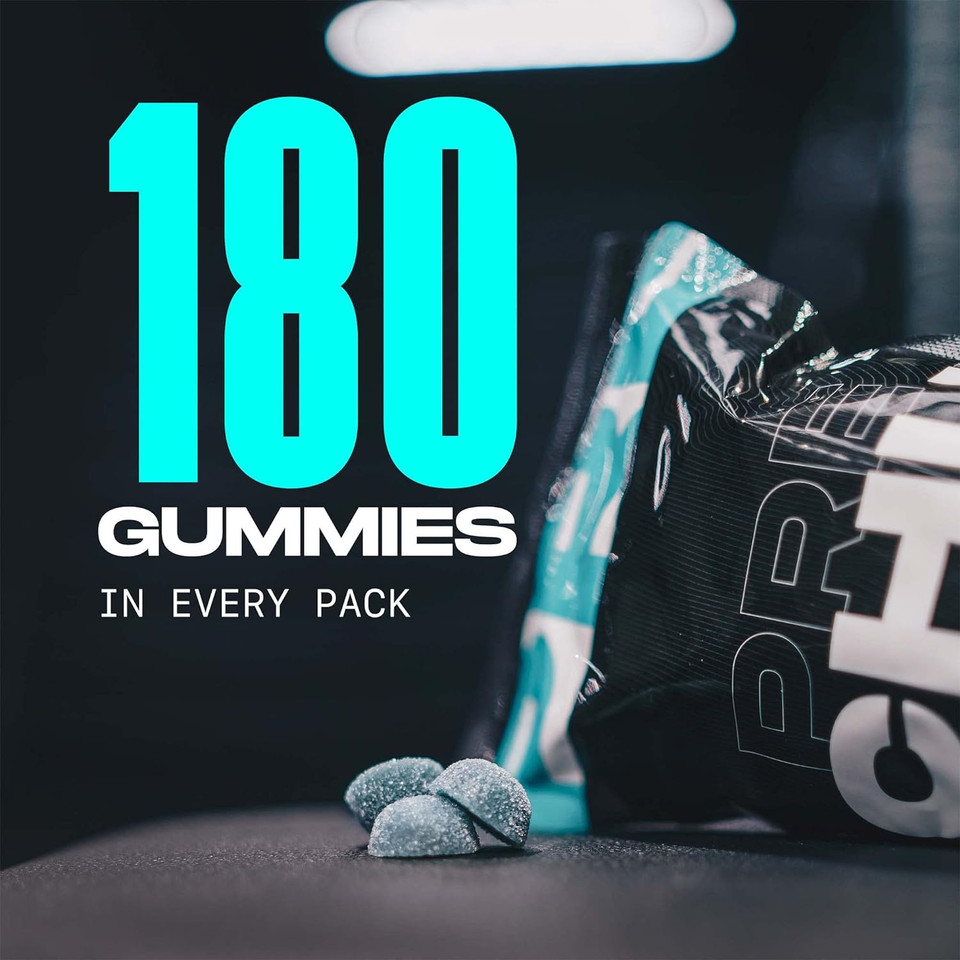 Prechu Pre Workout Gummies - Beta Alanine, Taurine, Vitamin C, & Zinc Supplements For Energy Release - L Citrulline, Niacin, & Caffeine Gummy Vitamins For Men & Women - 180 Blue Raspberry Gummies