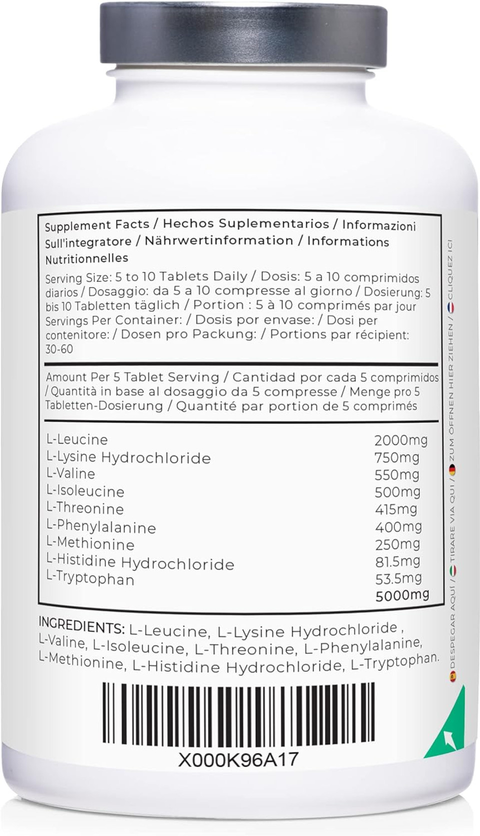Essential Amino Acids - All 9 Eaa Amino Acids With All 3 Bcaa'S Plus 6 More Eaas To Build And Repair Muscle | 300 Tablets / 60 Servings | 5-10G Per Serving | High In Leucine And Vegan Friendly