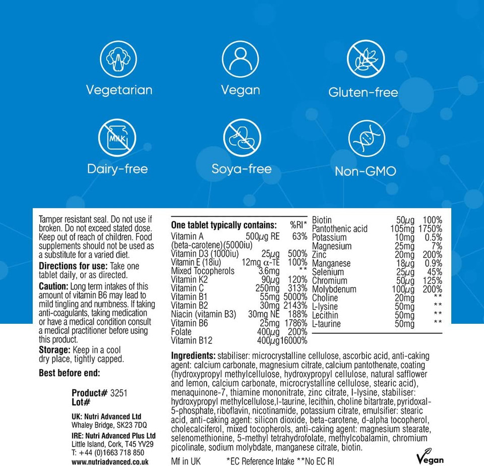 Nutri Advanced - Multi Essentials One A Day Multivitamin - Vegetarian And Vegan - 60 Tablets

Size: 60 Count (Pack Of 1)