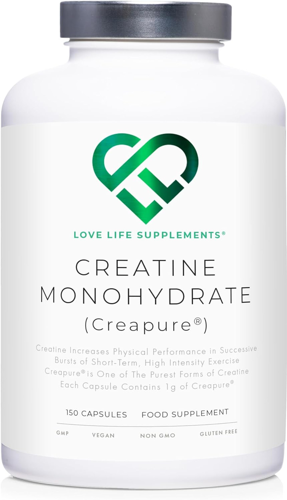 Creapureã¢Â® Creatine Monohydrate Capsules (1 Gram Per Capsule) | 150 Capsules (Not Powder Or Tablets) | 30-50 Servings | Love Life Supplements - 'Clean, Effective, High Quality'