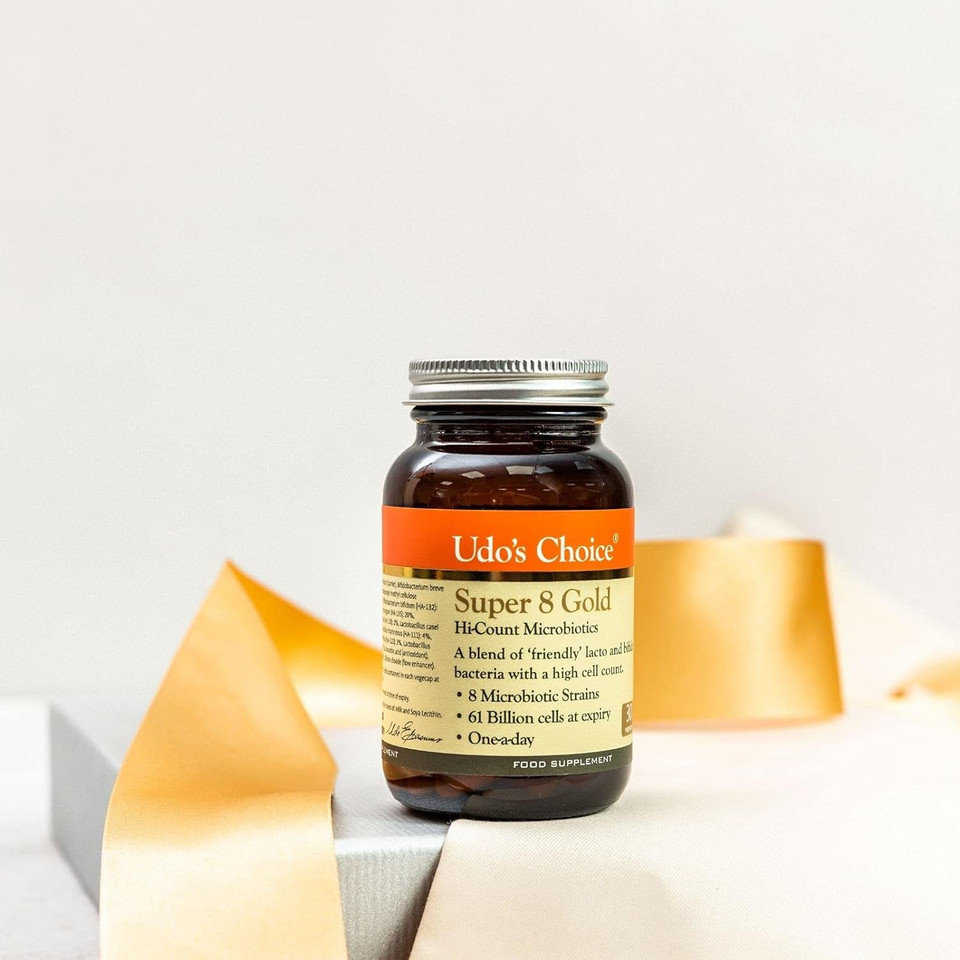 Udo'S Choice Super 8 Gold Hi Count Microbiotics - 102 Billion Cell Count - 8 Microbiotic Strains - High Percentage & Concentration Of Bifido Strains - 30 Vegicaps - One A Day