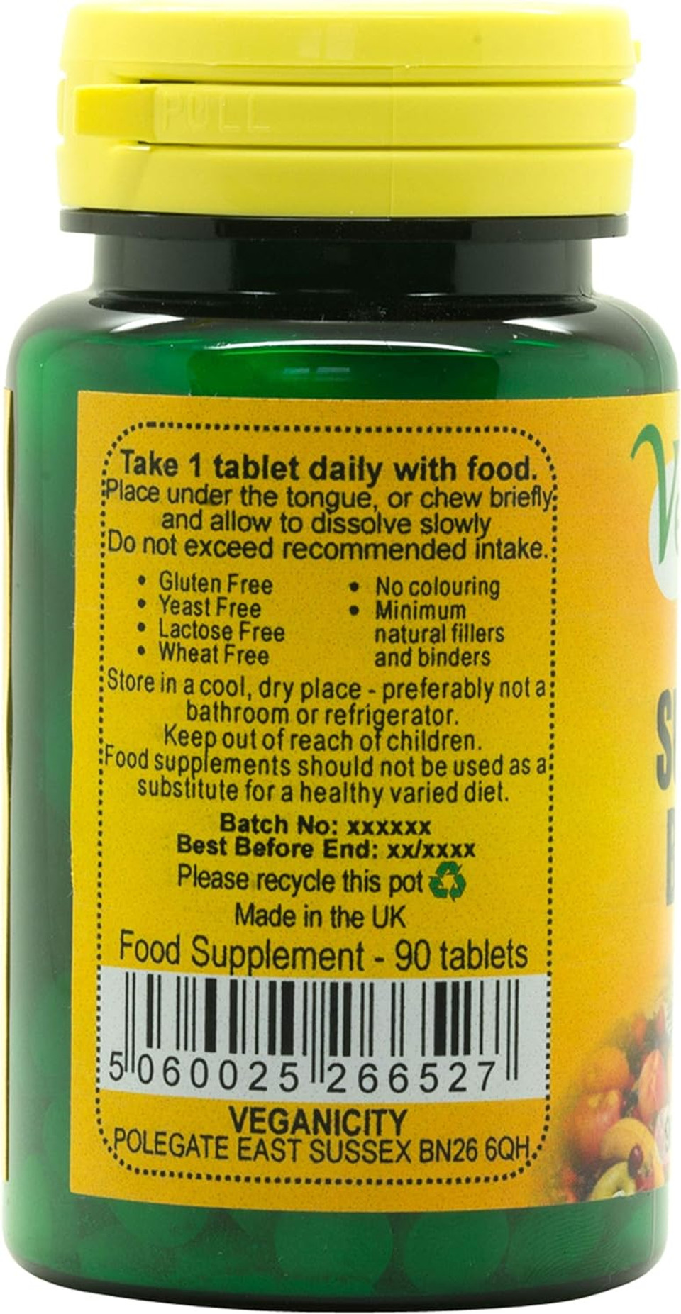 Veganicity B12 500µg Sublingual (Blackcurrant Flavour) : Vitamin B12 Supplement : 90 Tablets, in a Planet-Friendly 99% Recycled Pot