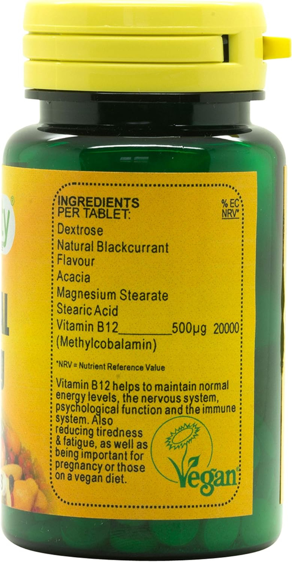 Veganicity B12 500µg Sublingual (Blackcurrant Flavour) : Vitamin B12 Supplement : 90 Tablets, in a Planet-Friendly 99% Recycled Pot