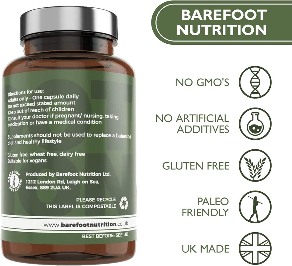 Barefoot Nutrition - B12 Complete, High Strength Supplement, Methylated B 12 (1000µg) - with Cofactors Methyl folate (400µg) & D-Biotin (400µg) - 60 x 1 A Day Vegan-Friendly Capsules