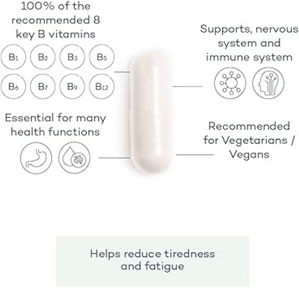 Vitamin B Complex+ Supplements  8 Key B Vitamins for Optimal Cell Health  Energy Capsules with Biotin and High Strength Vitamin B12  Vitamins for Tiredness and Fatigue by FutureYou Cambridge