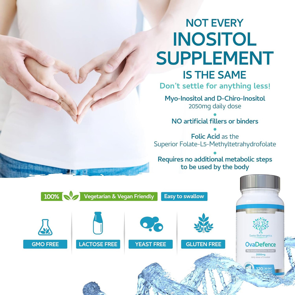 Ovadefence - Inositol 2050Mg Daily Dose, 120 Capsules, 30 Days Supply  Inositol With Folate, Chromium & Balanced Methylated B Vitamins  Exclusively Manufactured In The Uk