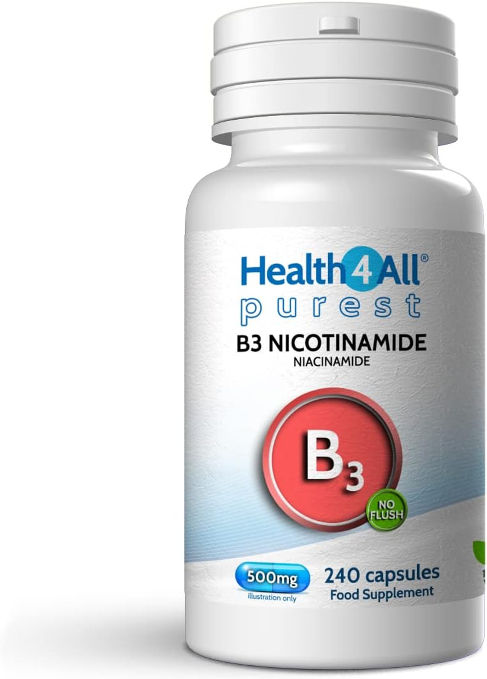 Vitamin B3 Nicotinamide (Niacinamide) 500Mg 240 Capsules (V) Vegan. No-Flush Niacinamide. Made In The Uk By Health4All